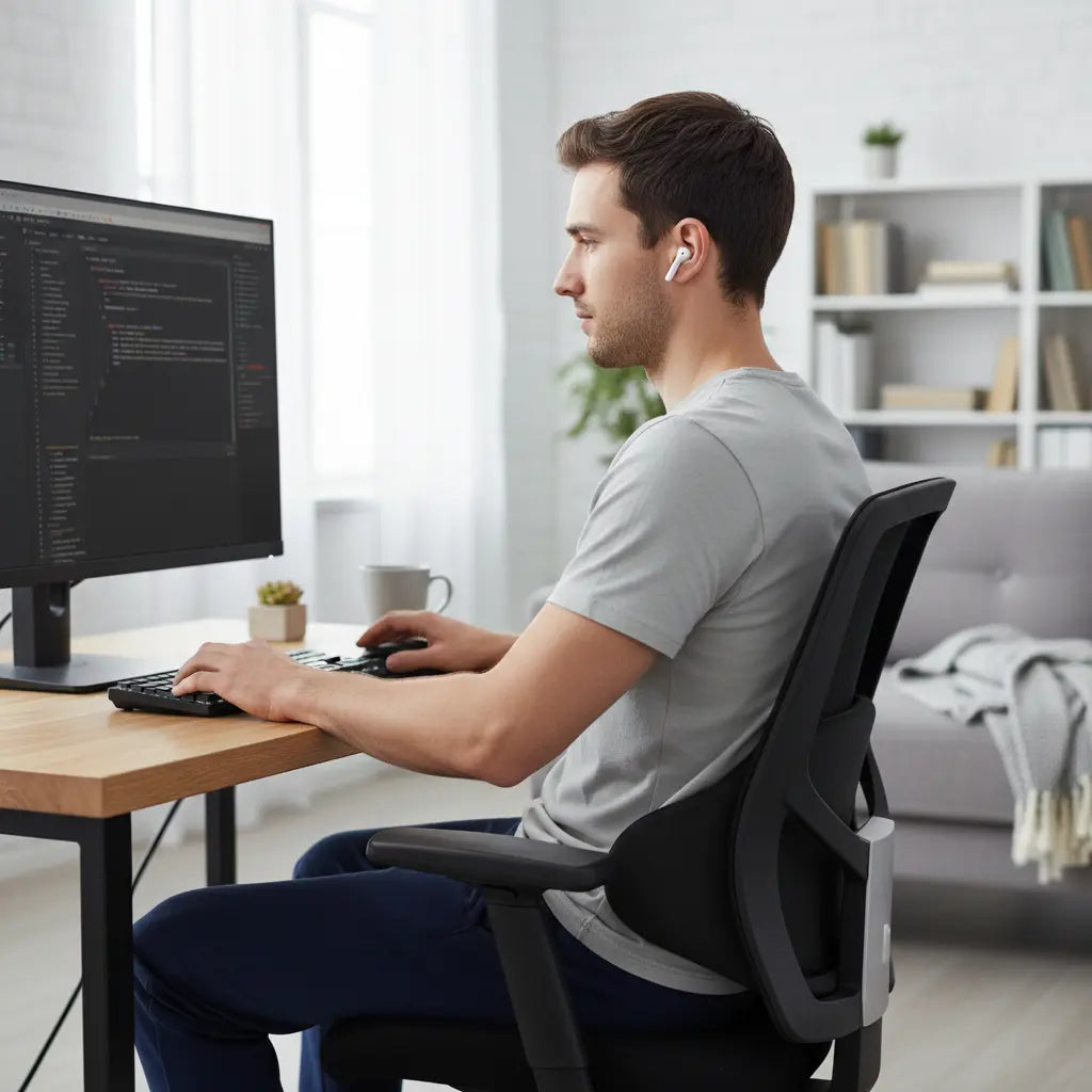 Homme télétravail coussin bas du dos